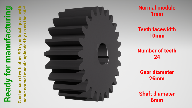 Cylindrical gear - paired - z24 m1 D26 d6 Modèles 3D en vedette .c4d .max .obj .3ds .fbx .stl .blend 