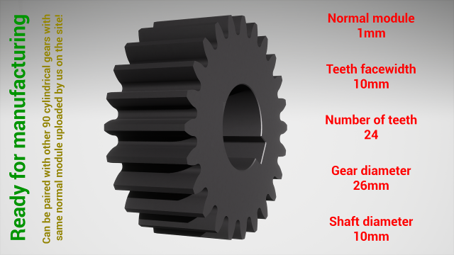 Cylindrical gear - paired - z24 m1 D26 d10 3D प्रिंट मॉडल .c4d .max .obj .3ds .fbx .stl .blend