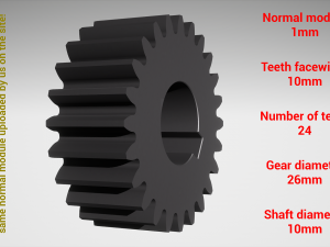 Cylindrical gear - paired - z24 m1 D26 d10 3Dプリントモデル