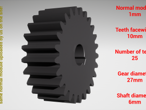 Cylindrical gear - paired - z25 m1 D27 d6 3D Принт Модель