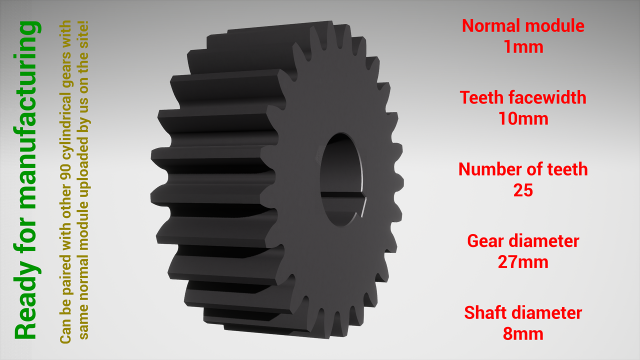 Cylindrical gear - paired - z25 m1 D27 d8 Modelo de Impressão 3D .c4d .max .obj .3ds .fbx .stl .blend 