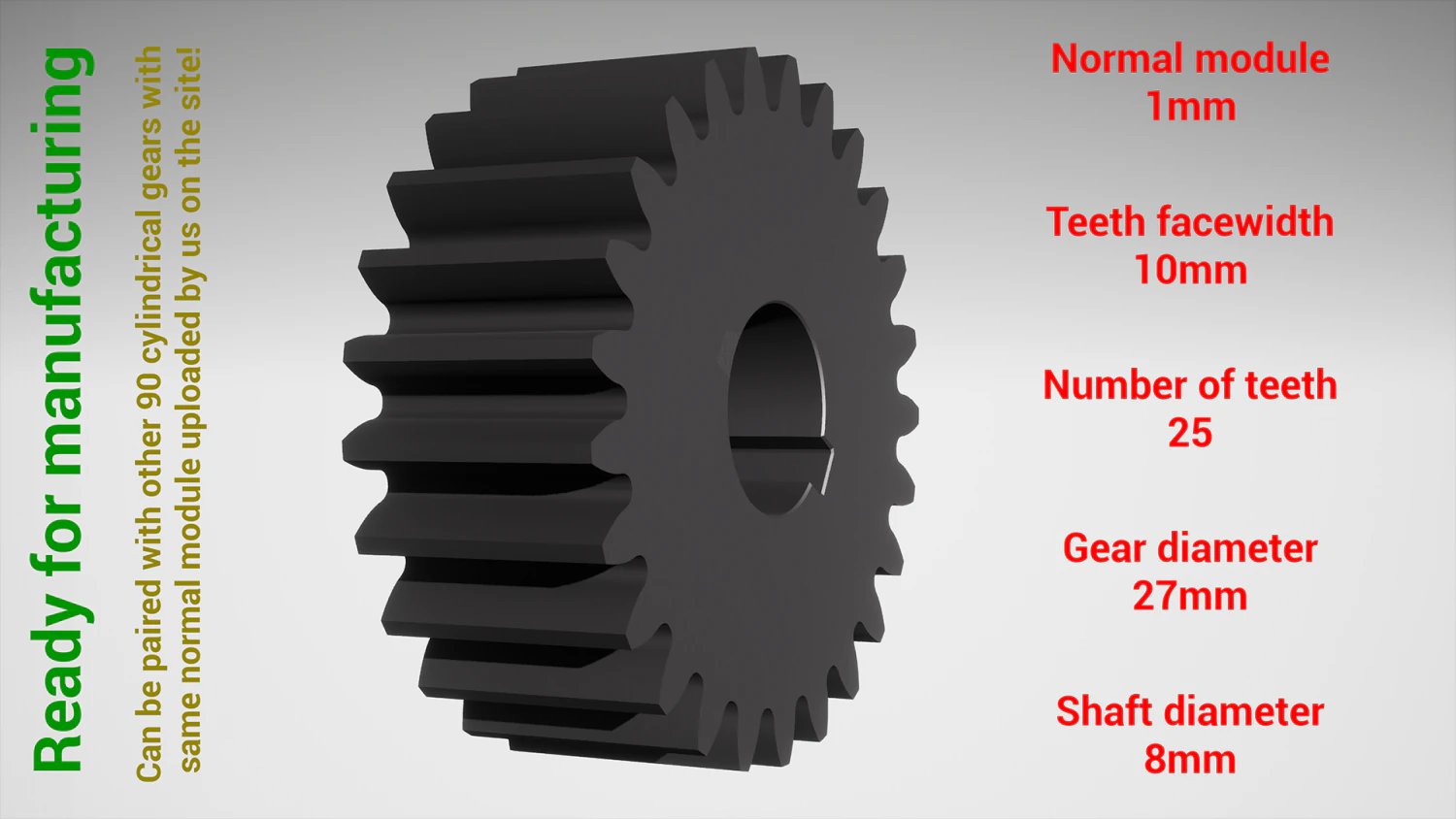 Cylindrical gear - paired - z25 m1 D27 d8 3D Print Model .c4d .max .obj .3ds .fbx .stl .blend 