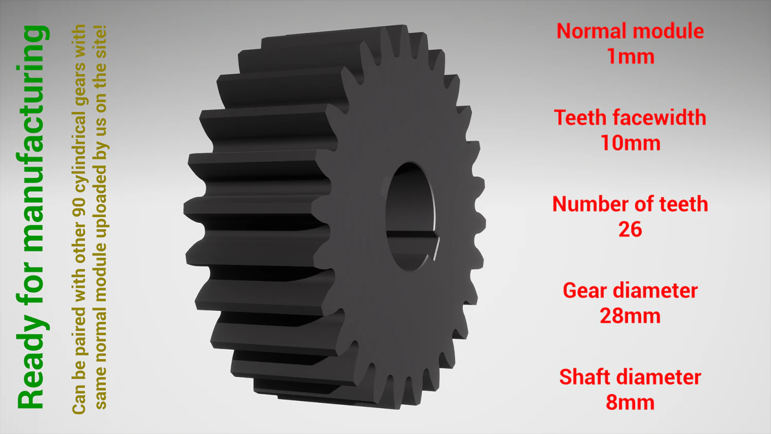 Cylindrical gear - paired - z26 m1 D28 d8 3D Print Model .c4d .max .obj .3ds .fbx .stl .blend 