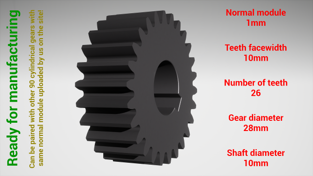 Cylindrical gear - paired - z26 m1 D28 d10 3D प्रिंट मॉडल .c4d .max .obj .3ds .fbx .stl .blend 