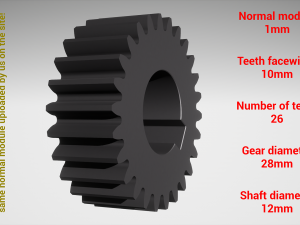 Cylindrical gear - paired - z26 m1 D28 d12 3D-printmodel