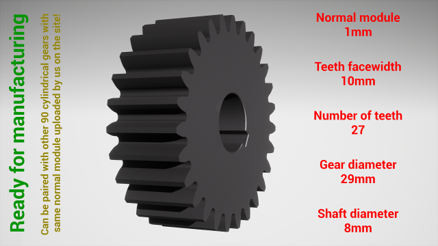 Cylindrical gear - paired - z27 m1 D29 d8 3D 打印模型 .c4d .max .obj .3ds .fbx .stl .blend 