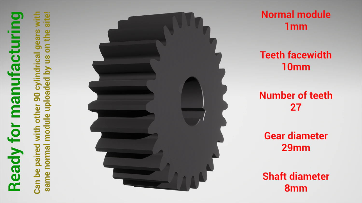Cylindrical gear - paired - z27 m1 D29 d8 3D Print Model .c4d .max .obj .3ds .fbx .stl .blend