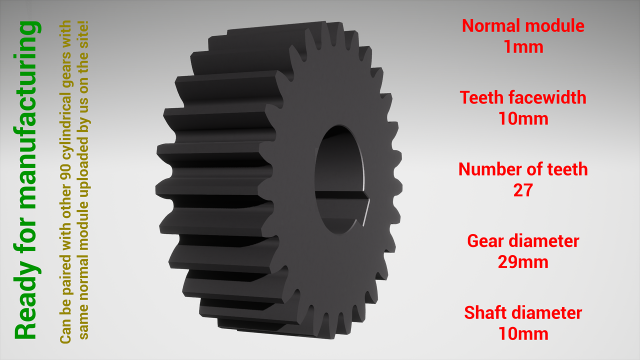 Cylindrical gear - paired - z27 m1 D29 d10 3D 打印模型 .c4d .max .obj .3ds .fbx .stl .blend 
