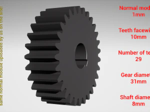Cylindrical gear - paired - z29 m1 D31 d8 3D Print Model