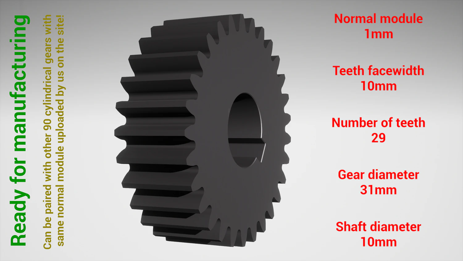 Cylindrical gear - paired - z29 m1 D31 d10 3D Print Model .c4d .max .obj .3ds .fbx .stl .blend 