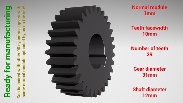 Cylindrical gear - paired - z29 m1 D31 d12 3D-printmodel .c4d .max .obj .3ds .fbx .stl .blend 