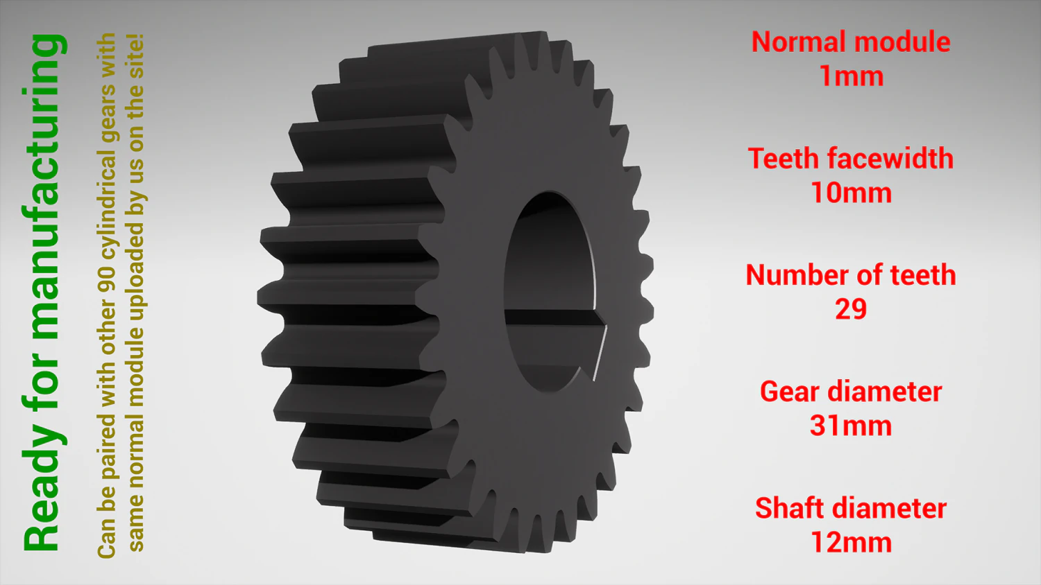 Cylindrical gear - paired - z29 m1 D31 d12 3D Print Model .c4d .max .obj .3ds .fbx .stl .blend 
