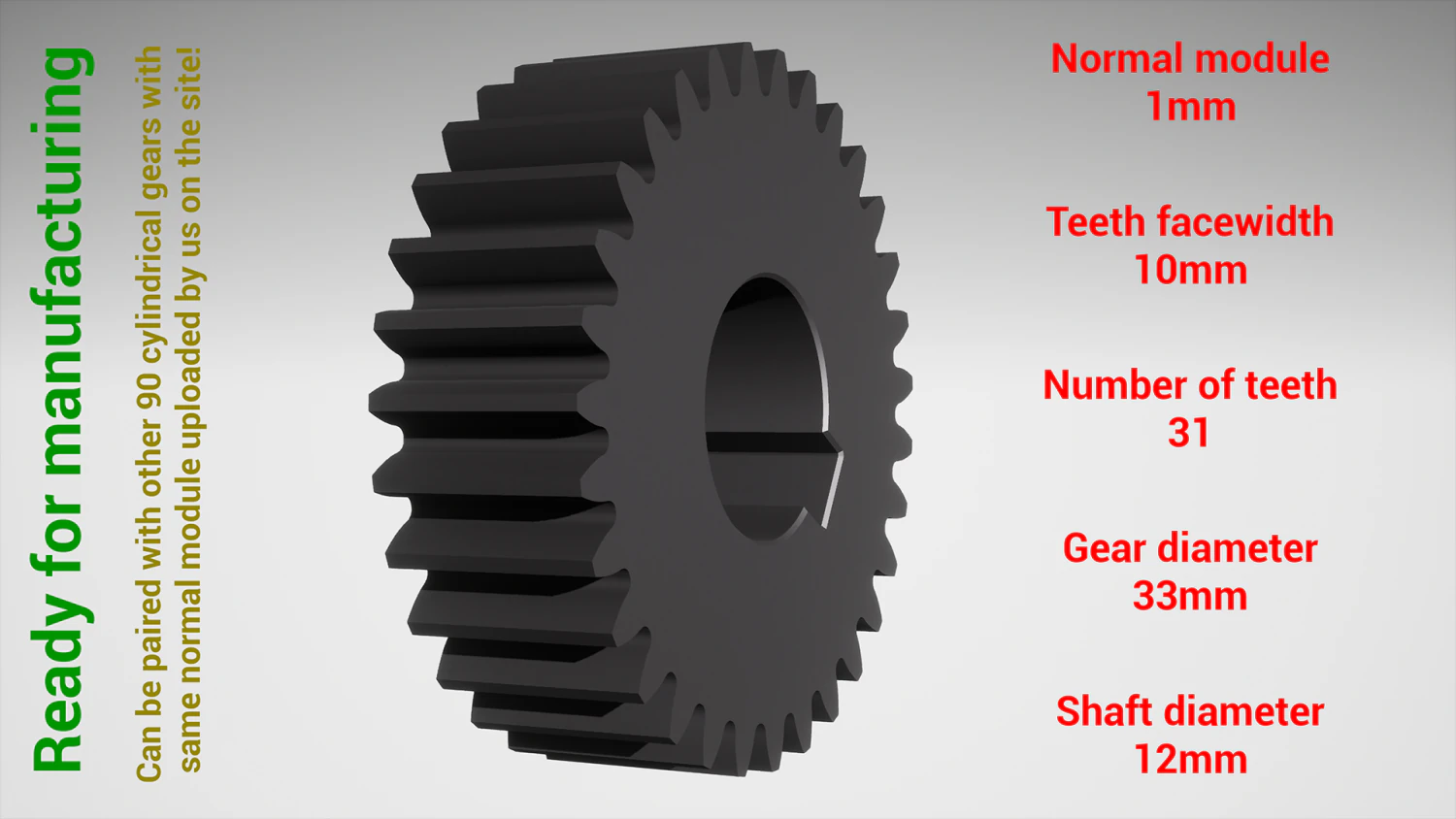 Cylindrical gear - paired - z31 m1 D33 d12 3D Print Model .c4d .max .obj .3ds .fbx .stl .blend