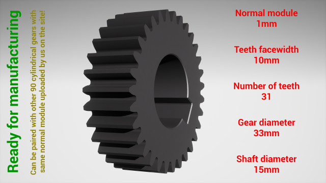 Cylindrical gear - paired - z31 m1 D33 d15 3D 打印模型 .c4d .max .obj .3ds .fbx .stl .blend 