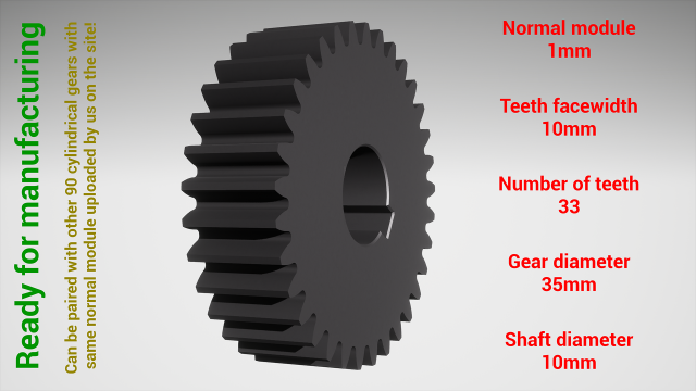 Cylindrical gear - paired - z33 m1 D35 d10 3Dプリントモデル .c4d .max .obj .3ds .fbx .stl .blend 