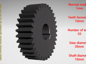 Cylindrical gear - paired - z33 m1 D35 d10 3D Print Model