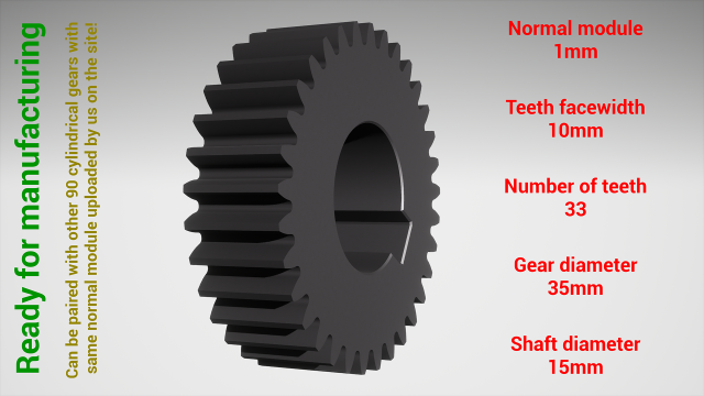Cylindrical gear - paired - z33 m1 D35 d15 3D Print Model .c4d .max .obj .3ds .fbx .stl .blend 