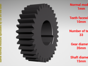 Cylindrical gear - paired - z33 m1 D35 d15 3D-printmodel