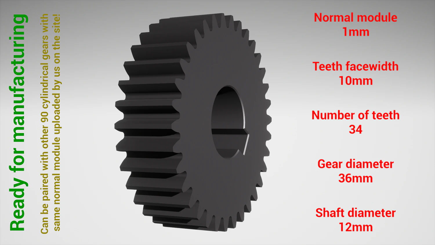 Cylindrical gear - paired - z34 m1 D36 d12 3D Print Model .c4d .max .obj .3ds .fbx .stl .blend 