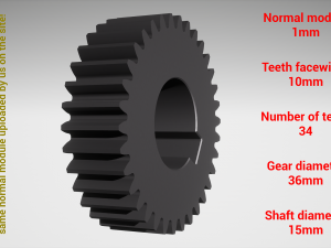Cylindrical gear - paired - z34 m1 D36 d15 3D-printmodel