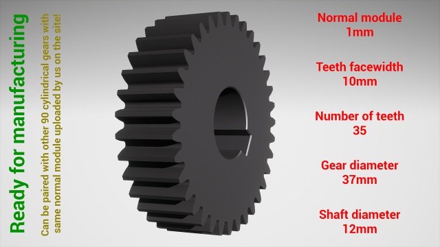 Cylindrical gear - paired - z35 m1 D37 d12 Modèles 3D en vedette .c4d .max .obj .3ds .fbx .stl .blend 