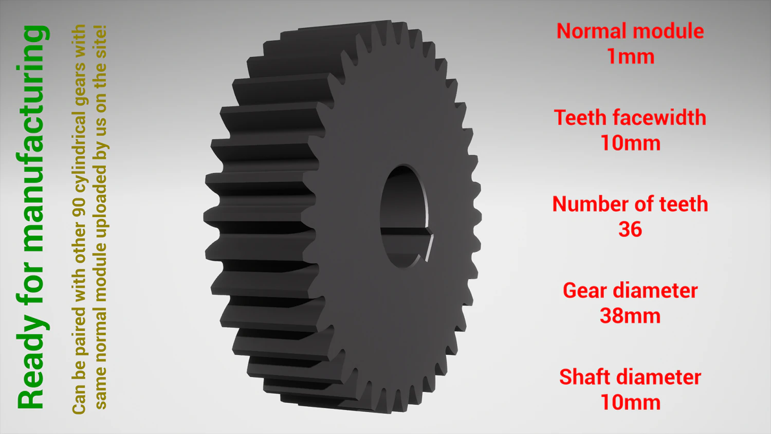 Cylindrical gear - paired - z36 m1 D38 d10 3D Print Model .c4d .max .obj .3ds .fbx .stl .blend 