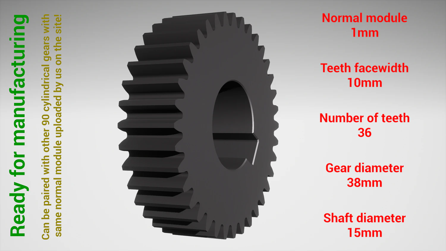 Cylindrical gear - paired - z36 m1 D38 d15 3D Print Model .c4d .max .obj .3ds .fbx .stl .blend 