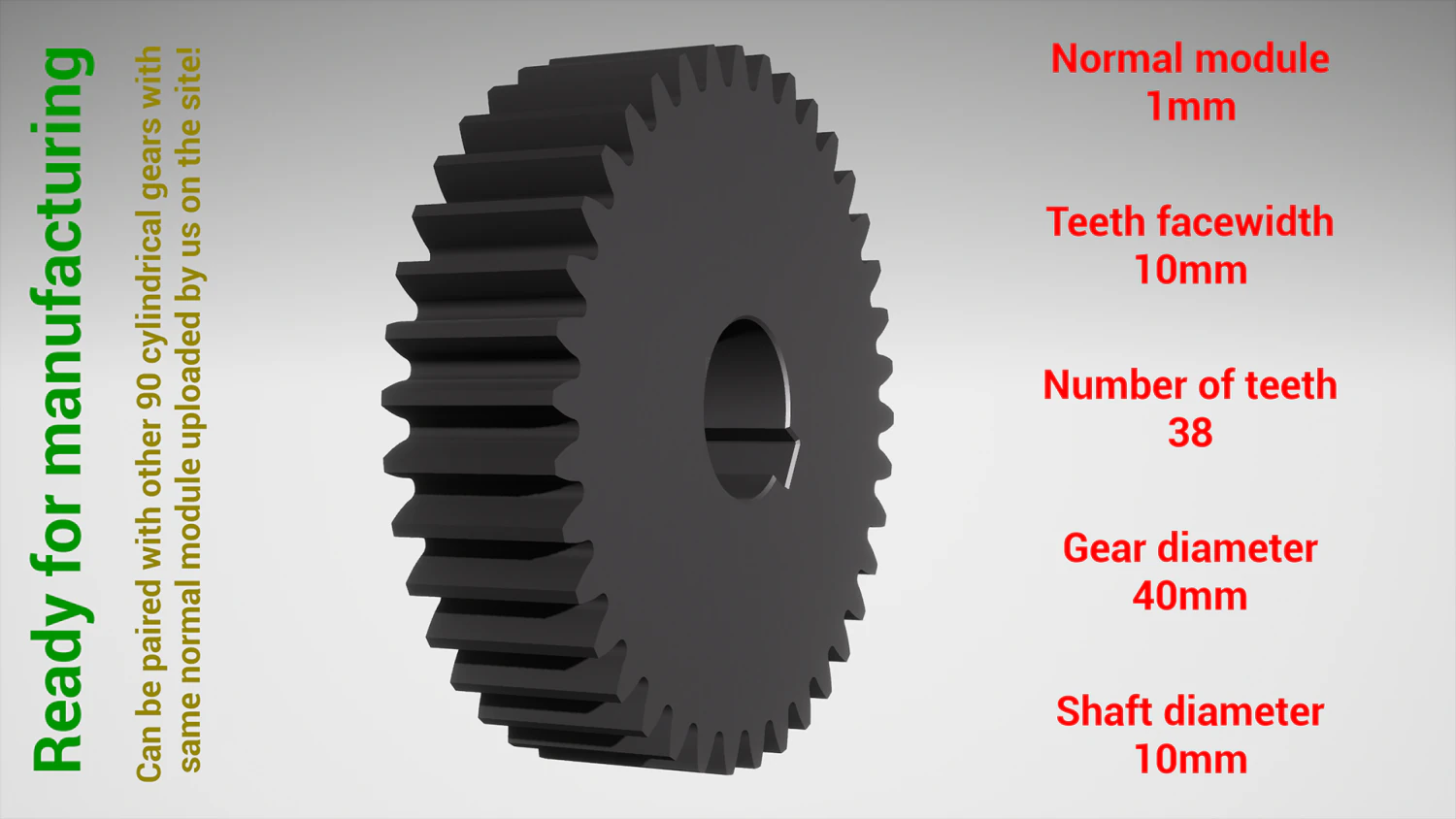Cylindrical gear - paired - z38 m1 D40 d10 3D Print Model .c4d .max .obj .3ds .fbx .stl .blend