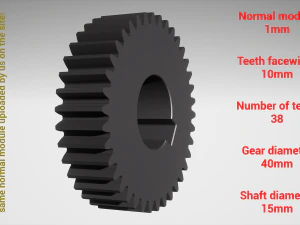 Cylindrical gear - paired - z38 m1 D40 d15 3D Print Model