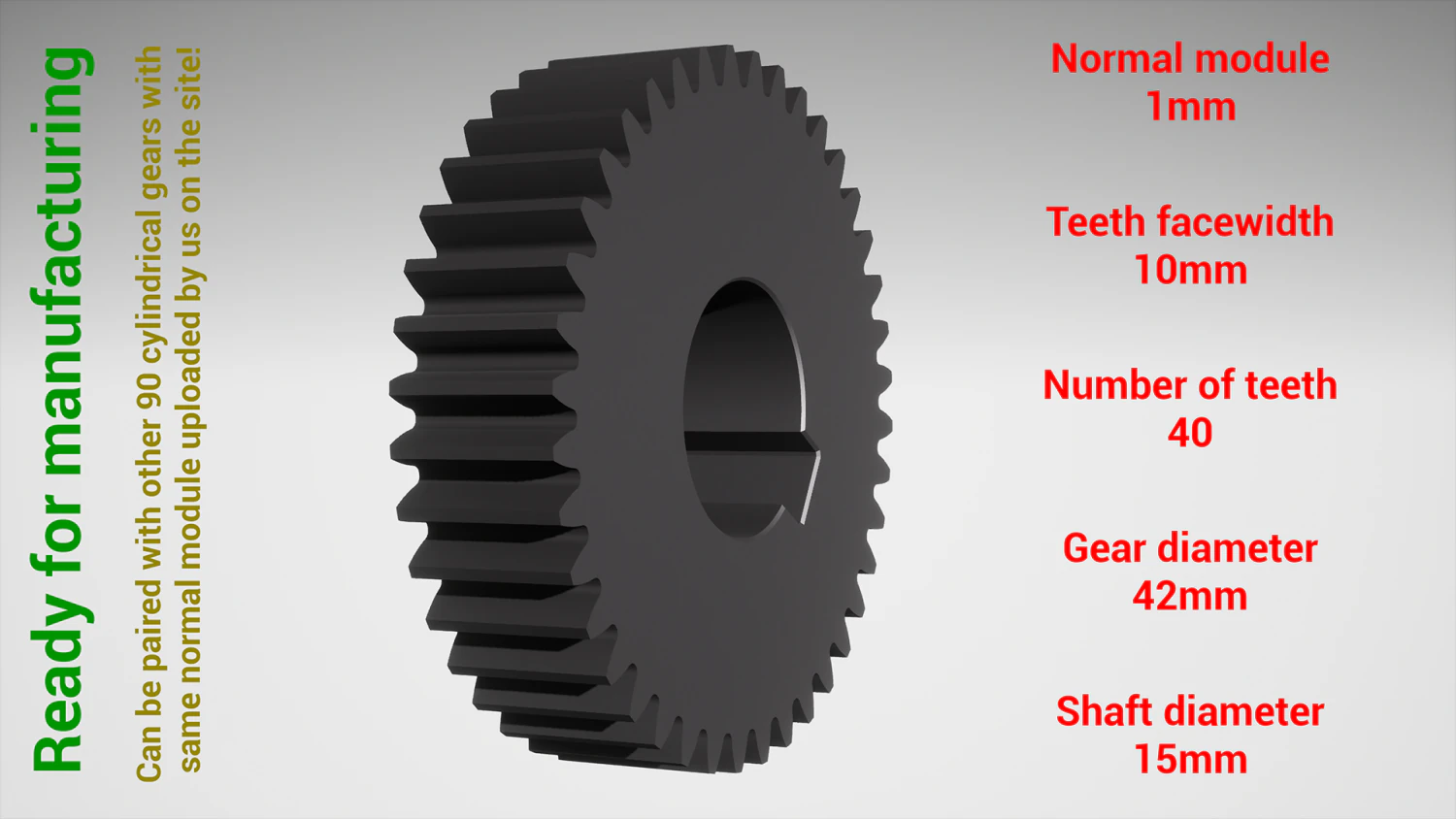 Cylindrical gear - paired - z40 m1 D42 d15 3D Print Model .c4d .max .obj .3ds .fbx .stl .blend 