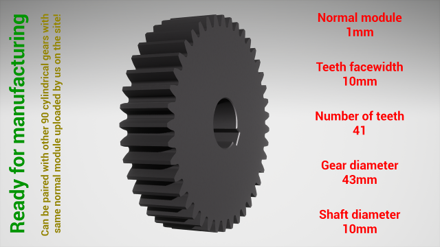 Cylindrical gear - paired - z41 m1 D43 d10 3D Принт Модель .c4d .max .obj .3ds .fbx .stl .blend 