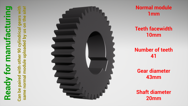 Cylindrical gear - paired - z41 m1 D43 d20 3D Принт Модель .c4d .max .obj .3ds .fbx .stl .blend 