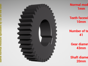Cylindrical gear - paired - z41 m1 D43 d20 Modèles 3D en vedette
