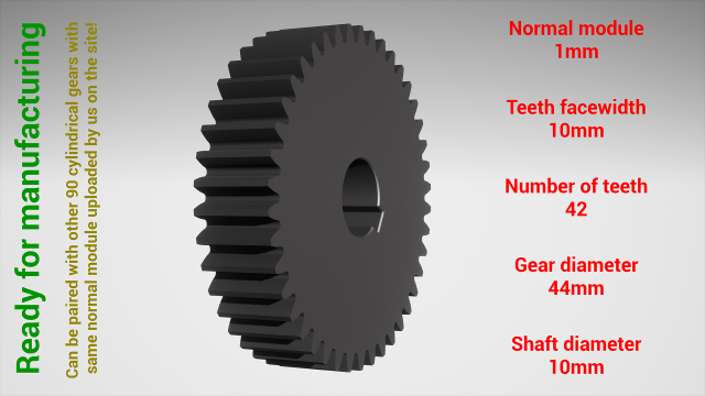 Cylindrical gear - paired - z42 m1 D4 d10 Model Cetak 3D .c4d .max .obj .3ds .fbx .stl .blend 