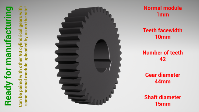 Cylindrical gear - paired - z42 m1 D44 d15 3D-Druckmodell .c4d .max .obj .3ds .fbx .stl .blend 