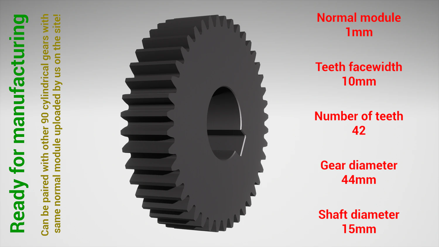 Cylindrical gear - paired - z42 m1 D44 d15 3D Print Model .c4d .max .obj .3ds .fbx .stl .blend