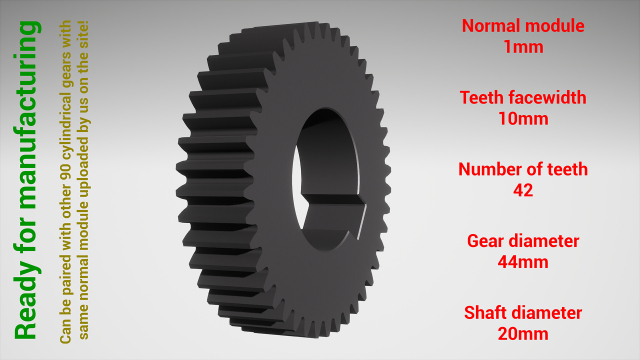 Cylindrical gear - paired - z42 m1 D44 d20 3D Print Model .c4d .max .obj .3ds .fbx .stl .blend