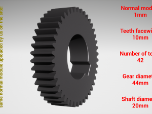 Cylindrical gear - paired - z42 m1 D44 d20 Modèles 3D en vedette