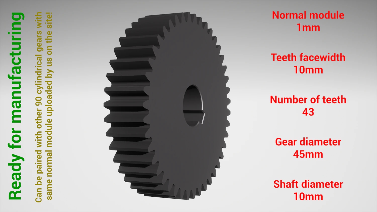 Cylindrical gear - paired - z43 m1 D45 10 3D Print Model .c4d .max .obj .3ds .fbx .stl .blend 
