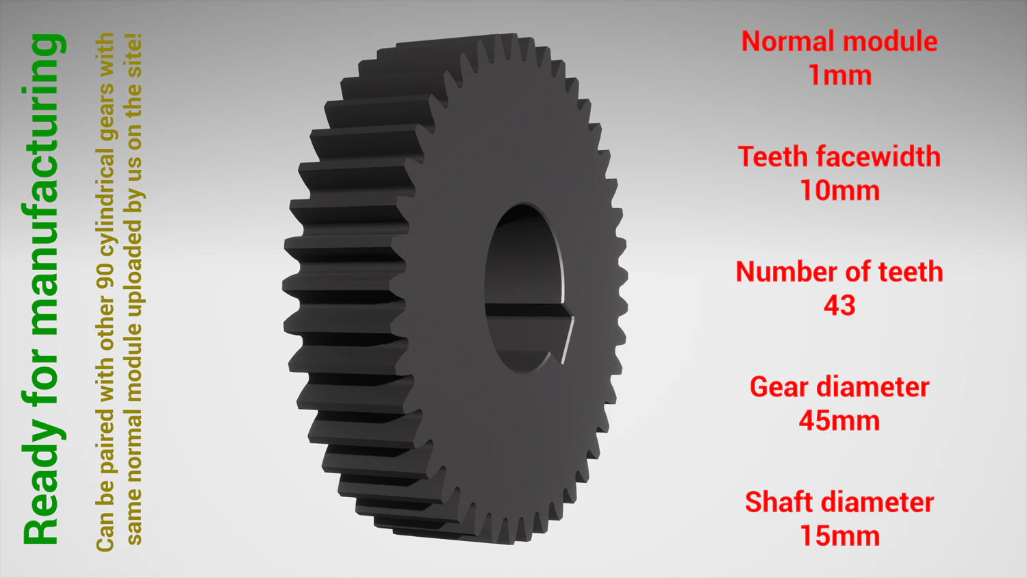 Cylindrical gear - paired - z43 m1 D45 d15 3D Print Model .c4d .max .obj .3ds .fbx .stl .blend 