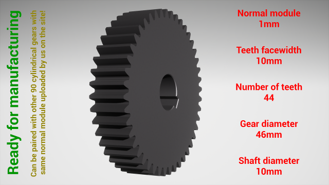 Cylindrical gear - paired - z44 m1 D46 d10 Modelo de Impressão 3D .c4d .max .obj .3ds .fbx .stl .blend 