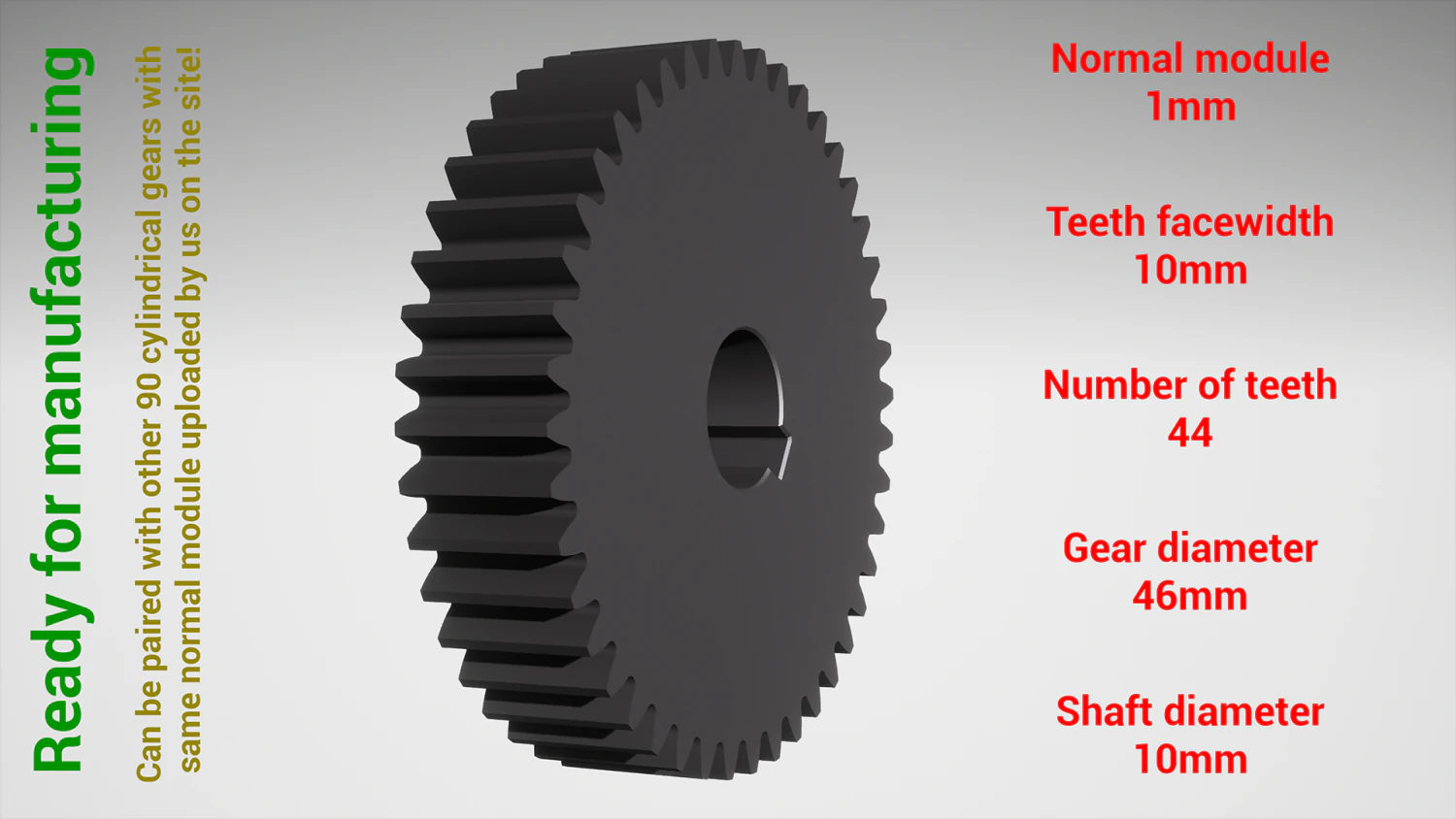 Cylindrical gear - paired - z44 m1 D46 d10 3D Print Model .c4d .max .obj .3ds .fbx .stl .blend