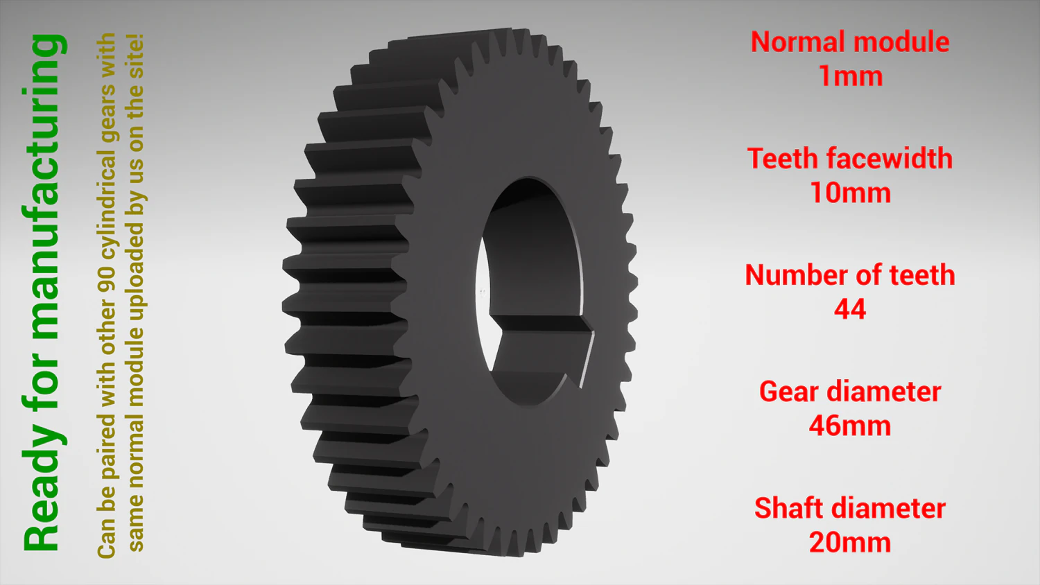 Cylindrical gear - paired - z44 m1 D46 d20 3D Print Model .c4d .max .obj .3ds .fbx .stl .blend 