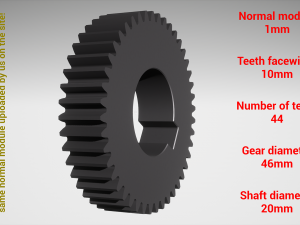 Cylindrical gear - paired - z44 m1 D46 d20 Modèles 3D en vedette