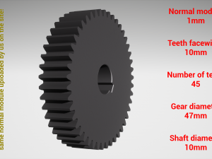 Cylindrical gear - paired - z45 m1 D47 d10 Modèles 3D en vedette