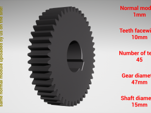 Cylindrical gear - paired - z45 m1 D47 d15 3D-printmodel