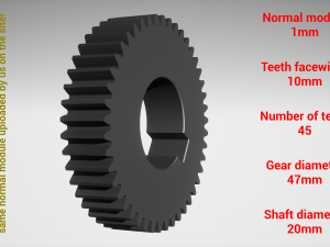 Cylindrical gear - paired - z45 m1 D47 d20 3D-printmodel