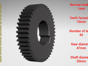 Engrenage cylindrique - jumelé - z45 m1 D47 d20 Modèles 3D en vedette