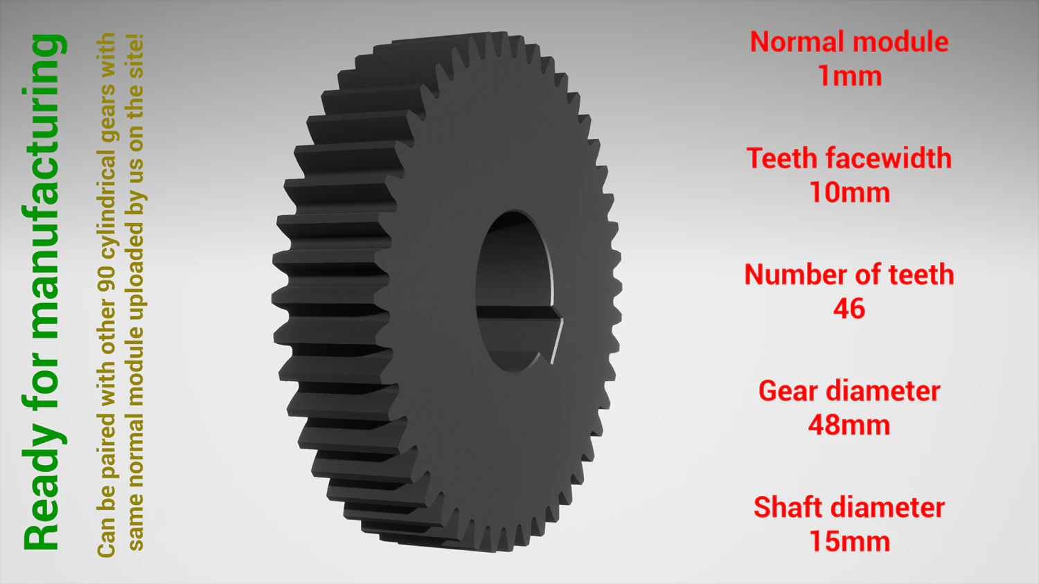 Cylindrical gear - paired - z46 m1 D48 d15 3D Print Model .c4d .max .obj .3ds .fbx .stl .blend 