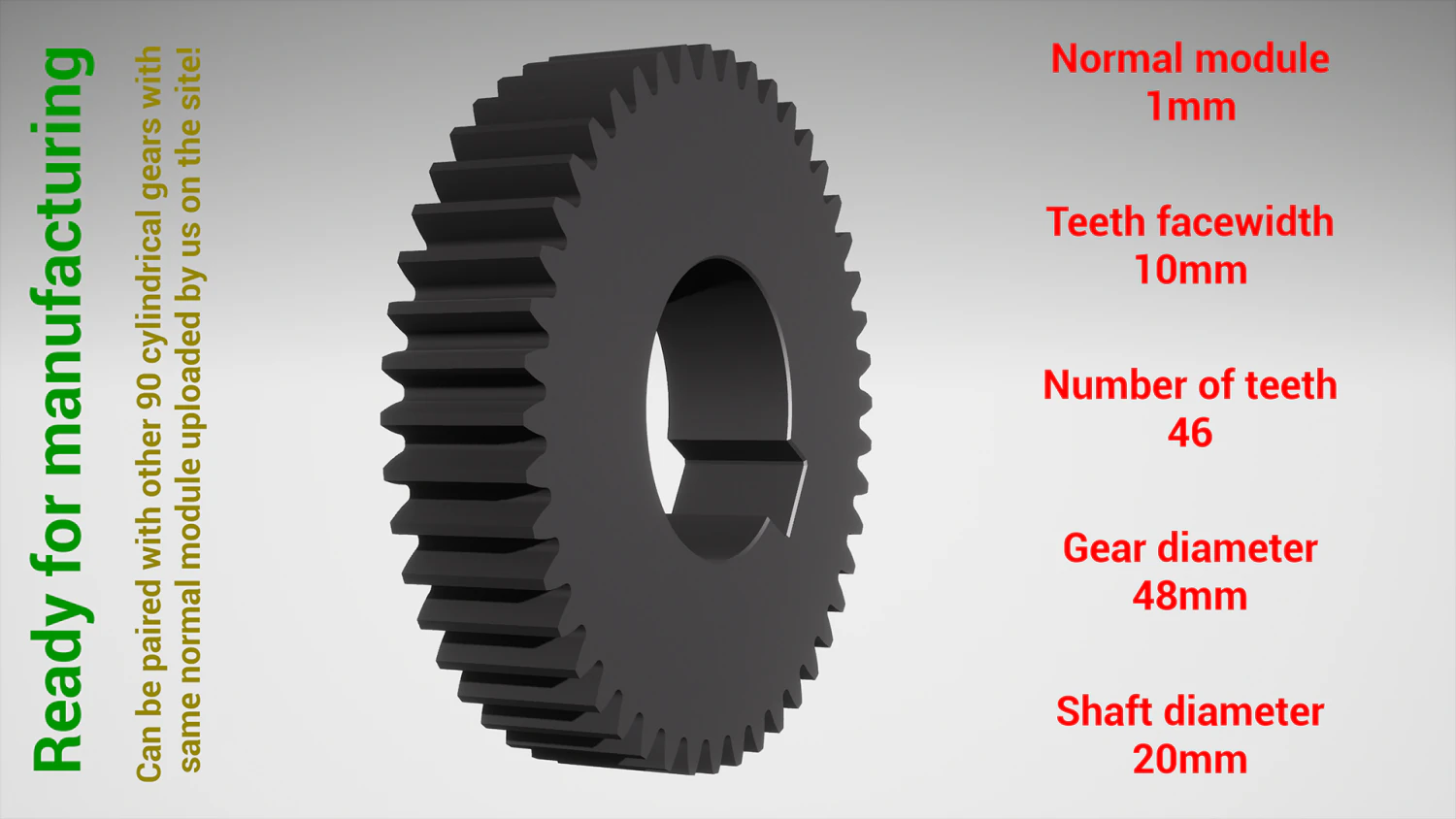 Cylindrical gear - paired - z46 m1 D48 d20 3D Print Model .c4d .max .obj .3ds .fbx .stl .blend 